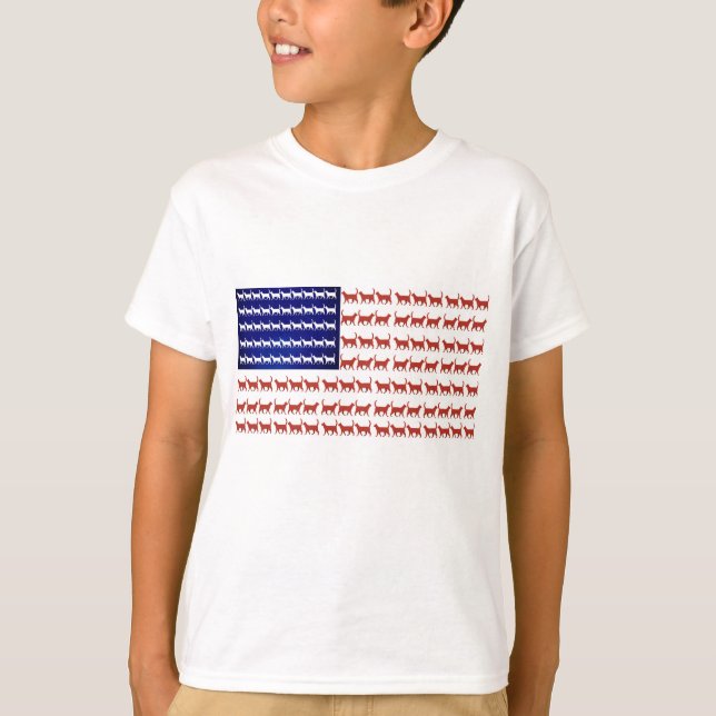 USA Katzenflagge 4. Juli rot-blau patriotisch T-Shirt (Vorderseite)