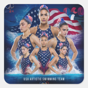 USA Künstlerisches Schwimmen: Weg zu den Olympia 2 Quadratischer Aufkleber