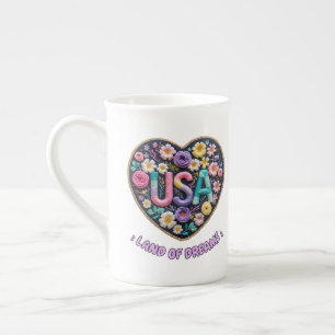 USA Land of Dreams Florale 3D Stickerei Kunst Prozellantasse