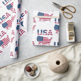 USA Lettering and Map Political Patriotic Geschenkpapier