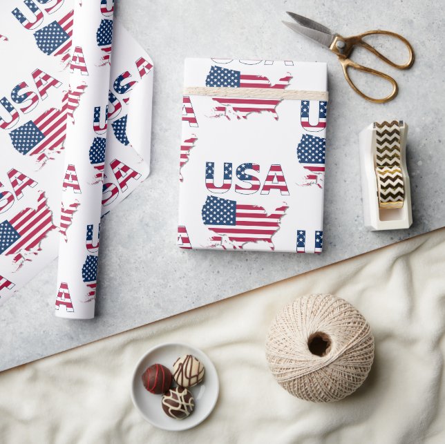USA Lettering and Map Political Patriotic Geschenkpapier (Kunsthandwerk)