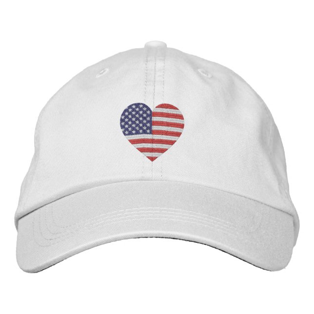 USA Liebe Herzenflagge Bestickte Baseballkappe (Vorderseite)