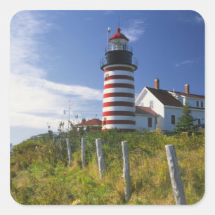 USA, Maine, Lubec. West Quoddy Head Leuchtturm Quadratischer Aufkleber