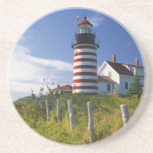 USA, Maine, Lubec. West Quoddy Head Leuchtturm Sandstein Untersetzer