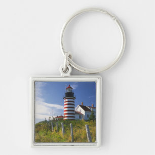 USA, Maine, Lubec. West Quoddy Head Leuchtturm Schlüsselanhänger