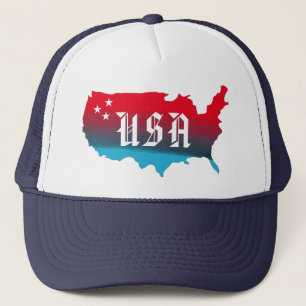 USA Map Blue Red and White Stars Truckerkappe