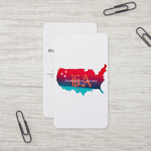 USA Map Blue Red Ribbons Stars Monogram Vertikal Visitenkarte