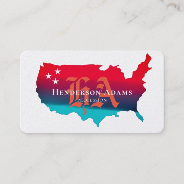 USA Map Blue Red Ribbons Stars Monogram Visitenkarte (Vorderseite)