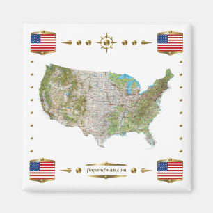 USA Map + Flags Magnet