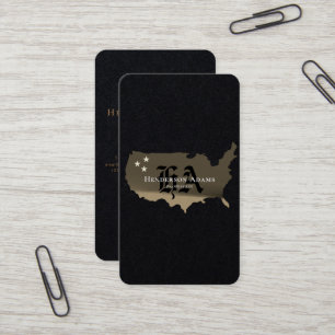 USA Map Gold Black Stars Monogram Vertikal Visitenkarte