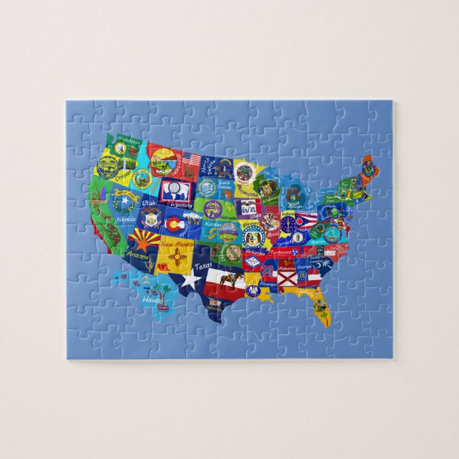 USA MAP mit Fahnen-Puzzle (Horizontal)