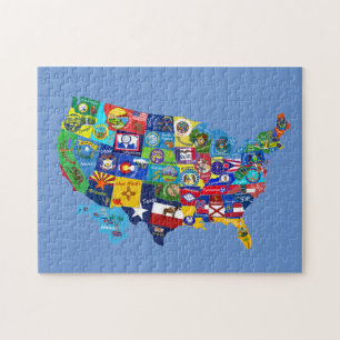 USA MAP mit Flaggen