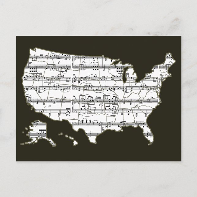 USA Map & Musical Notes Postkarte (Vorderseite)