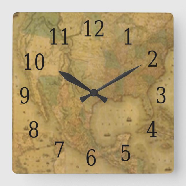 USA Map Square Clock Quadratische Wanduhr (Vorderseite)