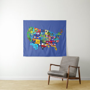 USA Map Tapestry Wandteppich