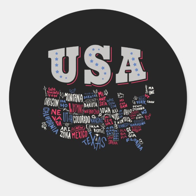 USA Map U.S. Staaten Amerika Runder Aufkleber (Vorderseite)