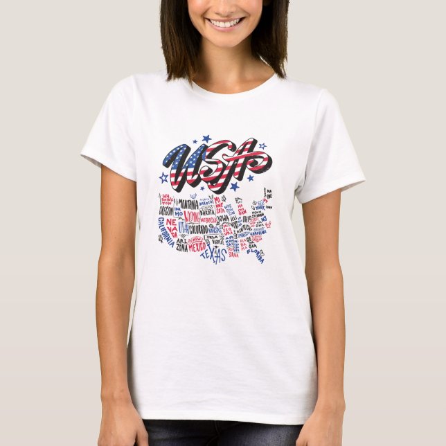 USA Map U.S. Staaten Amerika T-Shirt (Vorderseite)