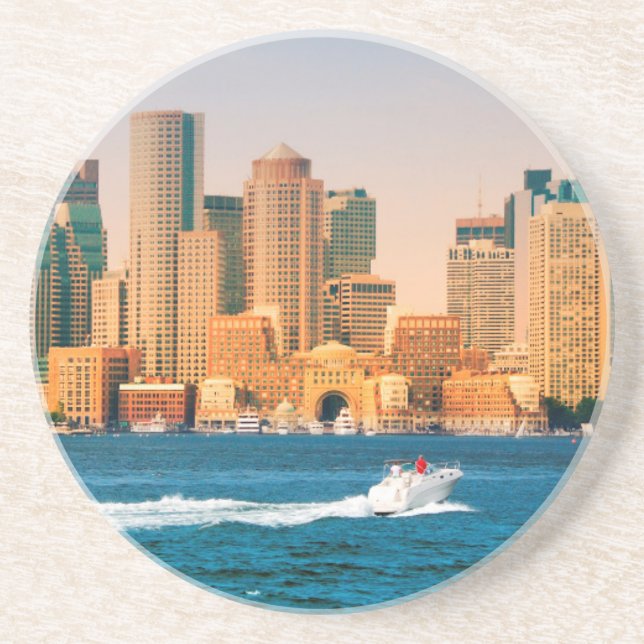 USA, Massachusetts. Boston Waterfront Panorama Sandstein Untersetzer (Vorne)