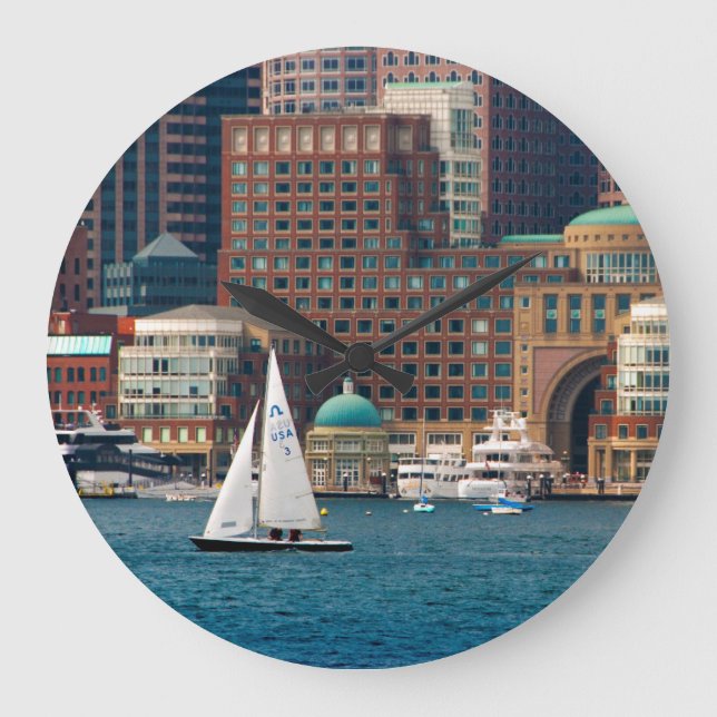 USA, Massachusetts. Boston Waterfront Skyline 2 Große Wanduhr (Vorderseite)