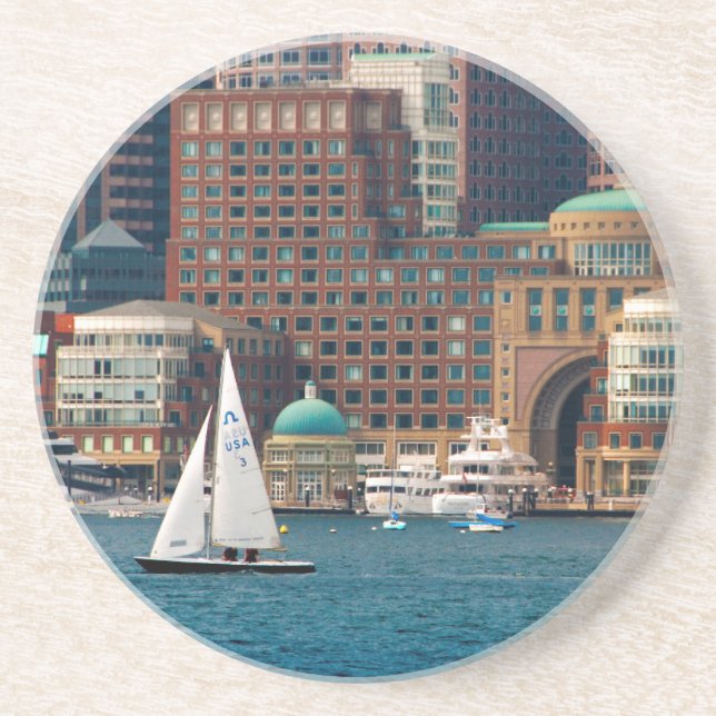 USA, Massachusetts. Boston Waterfront Skyline 2 Sandstein Untersetzer (Vorne)