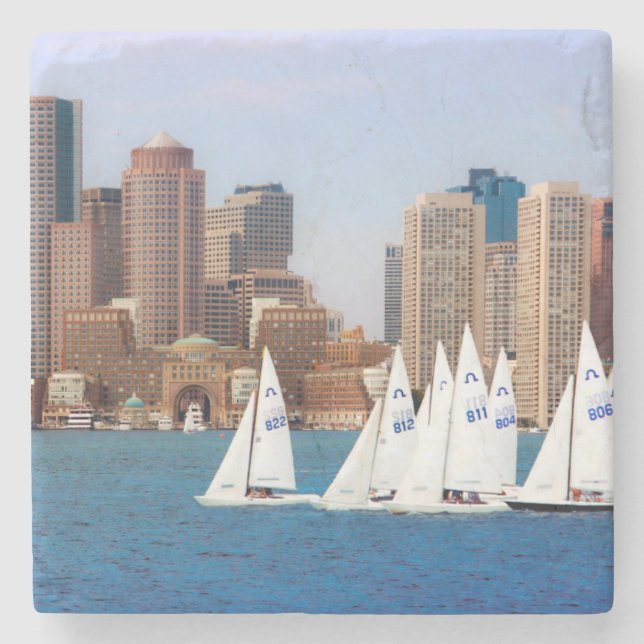 USA, Massachusetts. Boston Waterfront Skyline 4 Steinuntersetzer (Vorderseite)