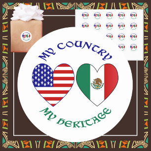 USA Mexiko-Flagge Herzen Mein Land Mein Erbe  Runder Aufkleber