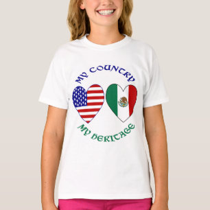 USA Mexiko-Flagge Herzen Mein Land Mein Erbe  T-Shirt