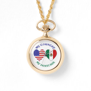 USA Mexiko-Flaggen-Herzen Mein Land Mein Erbe  Armbanduhr