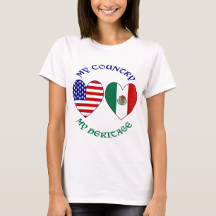 USA Mexiko-Flaggen-Herzen Mein Land Mein Erbe T-Shirt