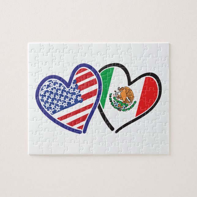 USA Mexiko Herzflags (Horizontal)