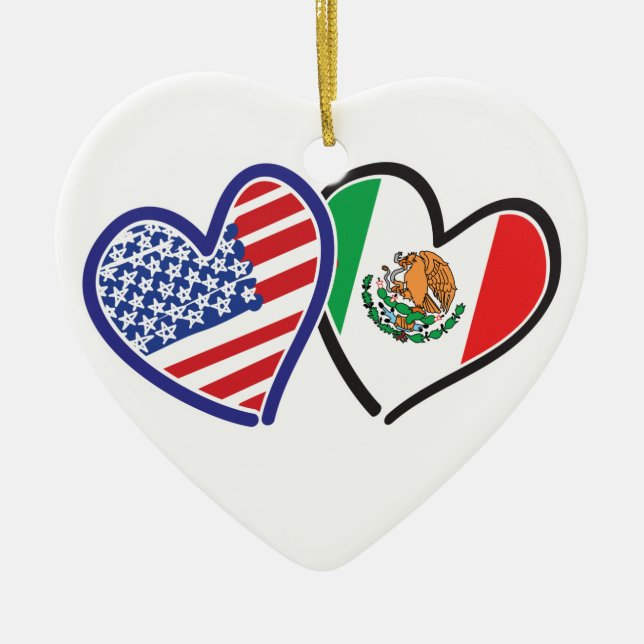 USA Mexiko Herzflags Keramikornament (Vorne)