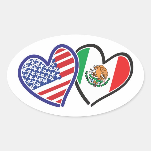 USA Mexiko Herzflags Ovaler Aufkleber (Vorderseite)