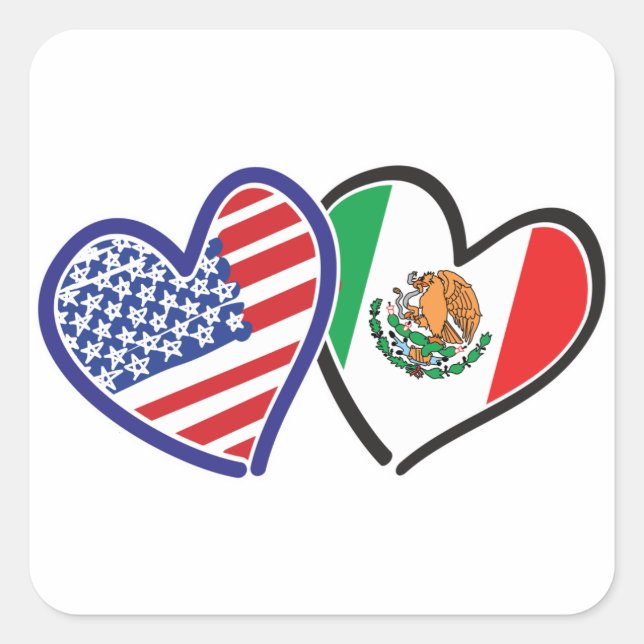 USA Mexiko Herzflags Quadratischer Aufkleber (Vorderseite)