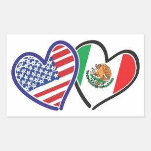 USA Mexiko Herzflags Rechteckiger Aufkleber