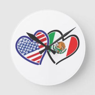 USA Mexiko Herzflags Runde Wanduhr