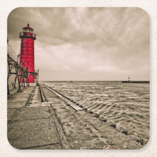 USA, Michigan, Grand Haven Leuchtturm Rechteckiger Pappuntersetzer