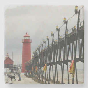 USA, Michigan, Lake Michigan-Ufer, Grand Haven: Steinuntersetzer