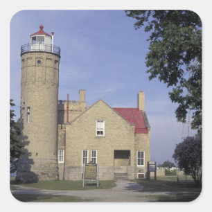 USA, Michigan Old Mackinac Point Leuchtturm Quadratischer Aufkleber