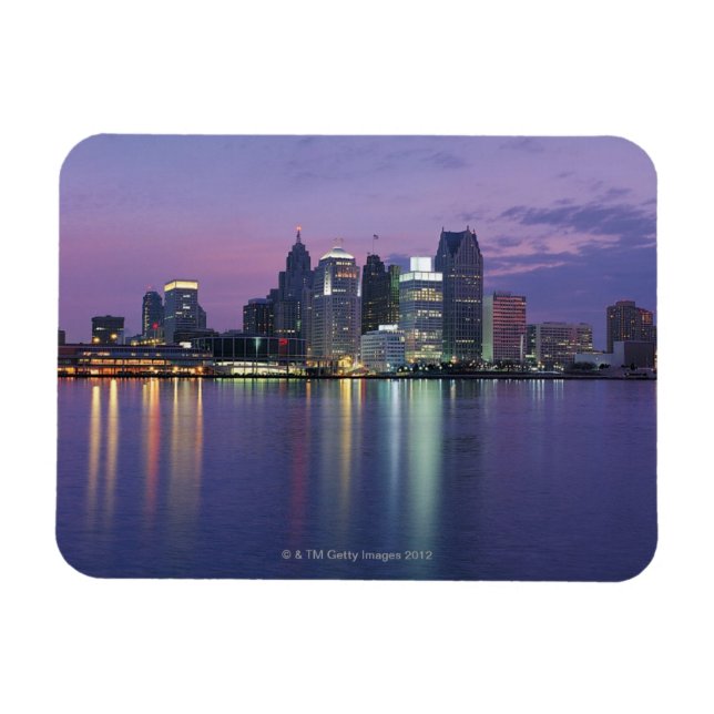 USA, Michigan, Skyline von Detroit, Nacht Magnet (Horizontal)