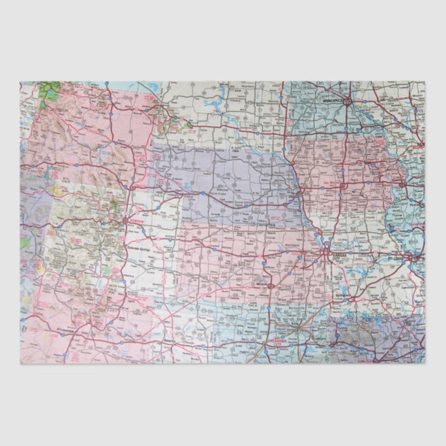 USA Midwest Map Seidenpapier (Vorderseite)