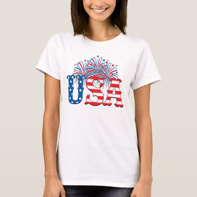 USA mit Feuerwerk T-Shirt (Vorderseite)