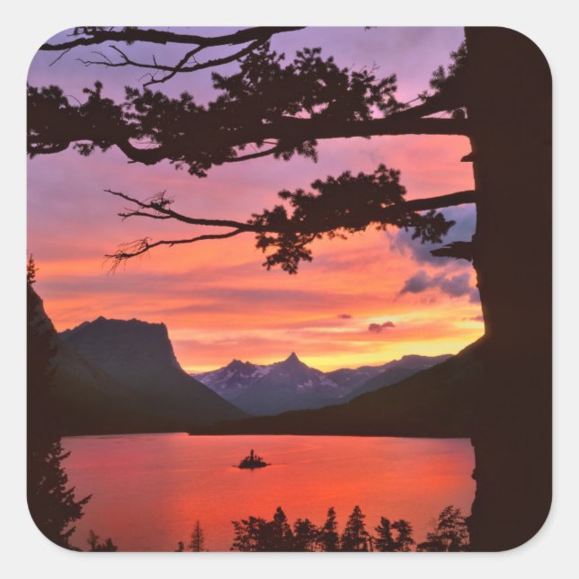 USA, Montana, Glacier National Park. Horizontal Quadratischer Aufkleber (Vorderseite)
