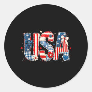 Usa Nationalstolz Karierte Stoffkunst Design Runder Aufkleber