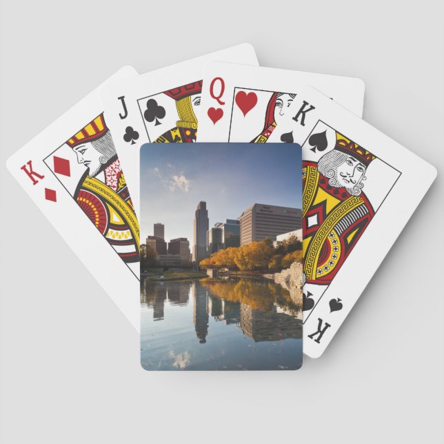USA, Nebraska, Omaha, Gene Leahy Mall, Skyline Spielkarten (Rückseite)