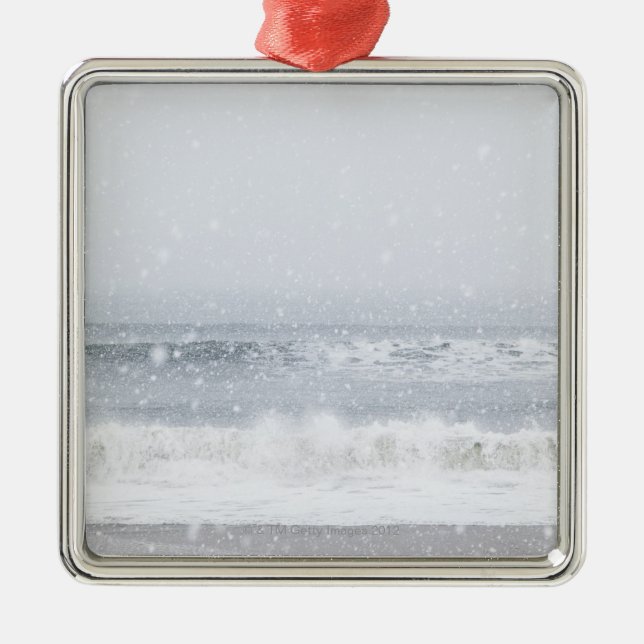 USA, New- YorkStaat, Rockaway Strand, Schneesturm Silbernes Ornament (Vorne)