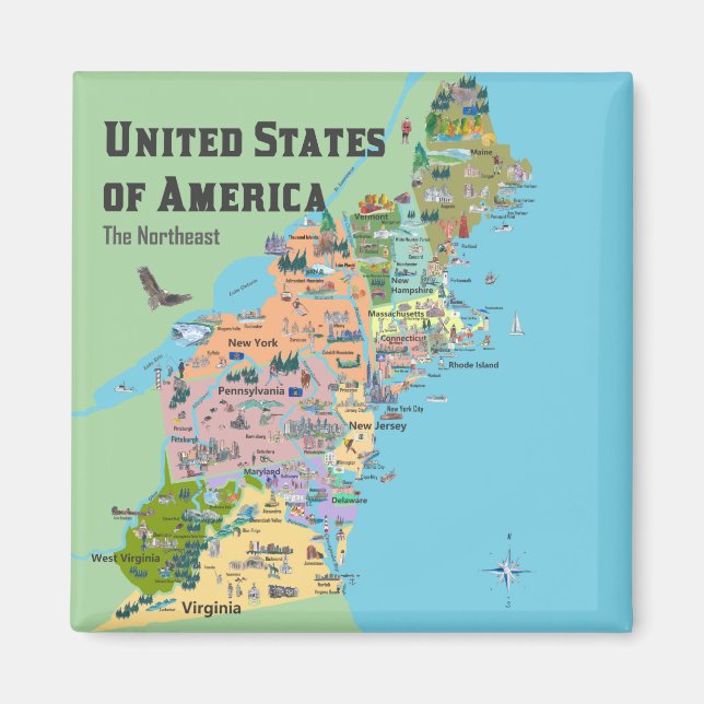 USA Nord-Ost-Karte Magnet (Vorne)