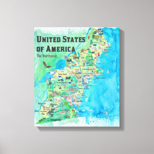USA Nordost-Staaten Karte VA WV MD PA NY MS CT RI  Leinwanddruck