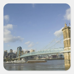 USA, Ohio, Cincinnati: Roebling Hängebrücke 2 Quadratischer Aufkleber