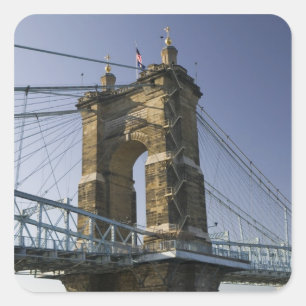 USA, Ohio, Cincinnati: Roebling Hängebrücke 3 Quadratischer Aufkleber