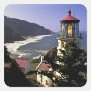 USA, Oregon, Florence. Leuchtturm Heceta Head Quadratischer Aufkleber